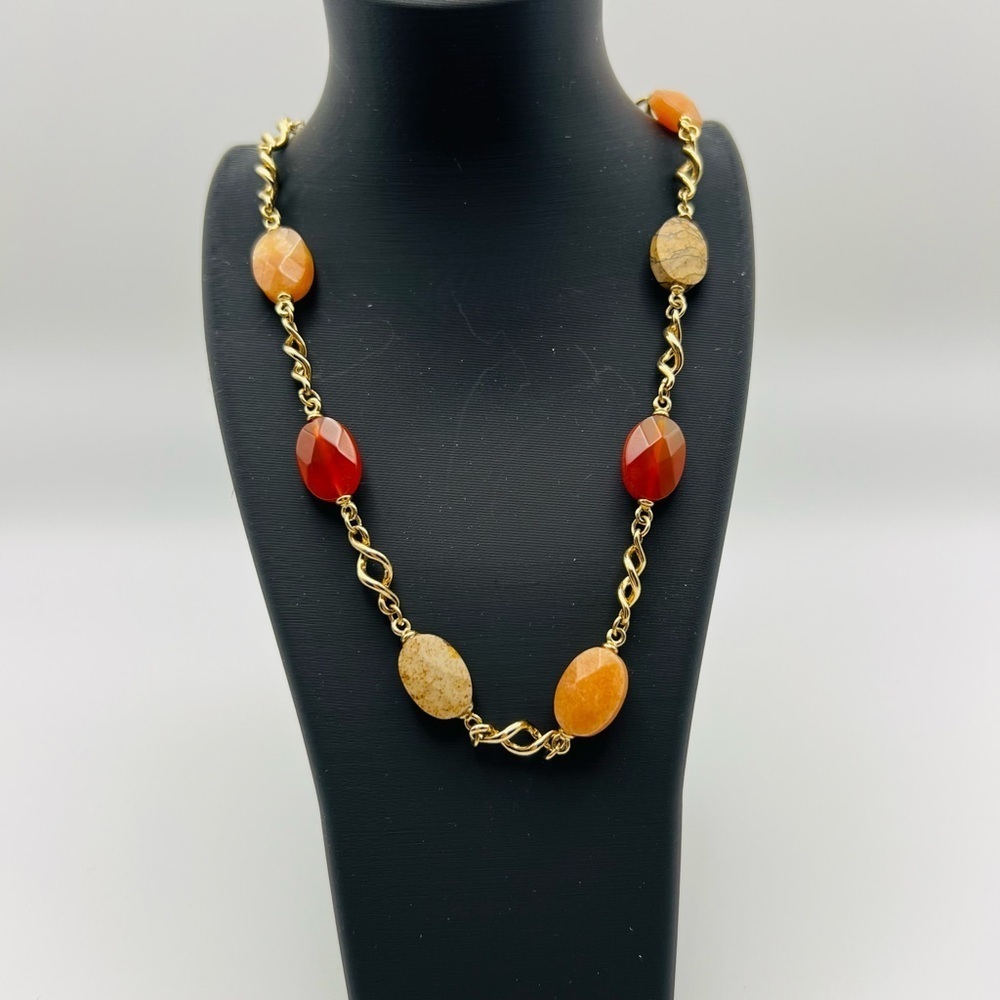 Monet Goldtone Mixed Stone Bead Necklace Vintage